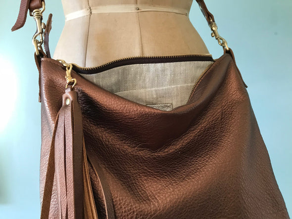 Bronze leather Miss Mason bag, metallic copper leather handbag, bronze evening purse, bronze leather crossbody bag