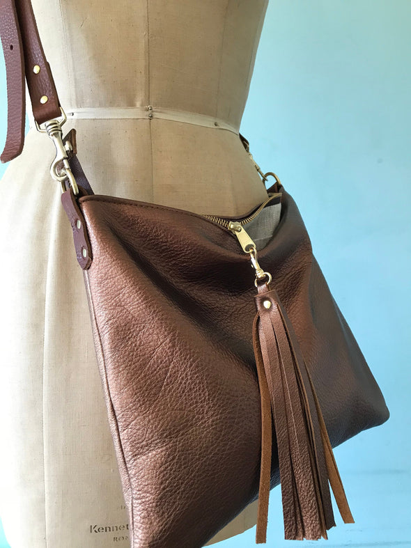 Bronze leather Miss Mason bag, metallic copper leather handbag, bronze evening purse, bronze leather crossbody bag