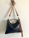 Navy blue leather Miss Mason messenger bag, blue leather crossbody handbag, navy blue purse