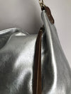 Large leather bag, Dumpling 2 silver  leather bag, silver leather messenger bag, silver metallic leather purse