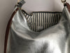 Large leather bag, Dumpling 2 silver  leather bag, silver leather messenger bag, silver metallic leather purse