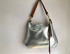 Large leather bag, Dumpling 2 silver  leather bag, silver leather messenger bag, silver metallic leather purse