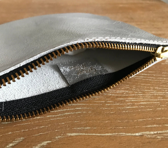 SALE!  Leather purse, silver leather purse, coin purse, bag tidy, leather pouch