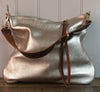 Leather Dumpling bag, soft gold leather handbag, champagne gold leather messenger bag, gold leather purse