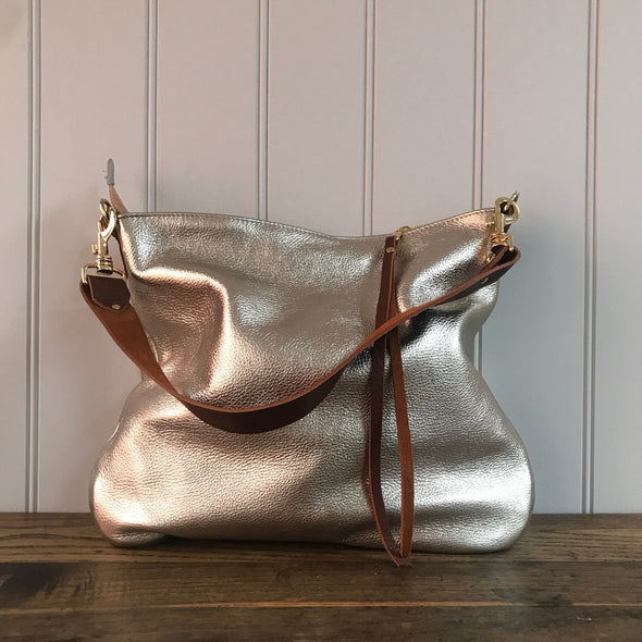 Leather Dumpling bag, soft gold leather handbag, champagne gold leather messenger bag, gold leather purse