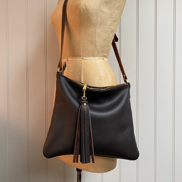 Dark brown leather handbag, Miss Mason leather purse, leather bag by Ginger and Brown