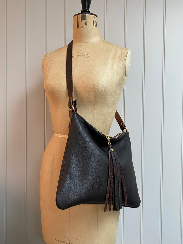 Dark brown leather handbag, Miss Mason leather purse, leather bag by Ginger and Brown