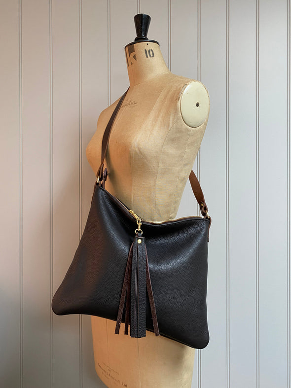 Dark brown leather handbag, Miss Mason leather purse, leather bag by Ginger and Brown