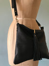 Black leather Miss Mason messenger bag, black leather crossbody handbag, black purse