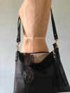 Black leather Miss Mason messenger bag, black leather crossbody handbag, black purse