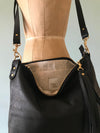 Black leather Miss Mason messenger bag, black leather crossbody handbag, black purse