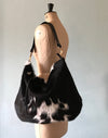 Leather and cowhide bag, large black crossbody Dumpling 2 bag, black leather purse, black shoulder bag, leather bag