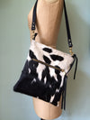 Cowhair and leather Cynthia bag, black and white leather cross body bag, black leather handbag