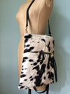 Cowhair and leather Cynthia bag, black and white leather cross body bag, black leather handbag