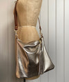 Gold leather bag, soft gold Miss Mason handbag, metallic evening purse, champagne gold leather crossbody bag, made by Ginger and Brown