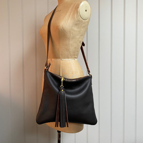 Dark brown leather handbag, Miss Mason leather purse, leather bag by Ginger and Brown