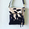 Cowhair and leather Cynthia bag, black and white leather cross body bag, black leather handbag