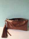 Bronze leather Thorpe clutch bag, metallic zipped purse, make up bag, pencil case