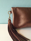 Bronze leather Thorpe clutch bag, metallic zipped purse, make up bag, pencil case