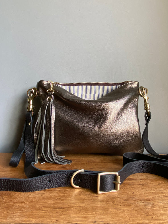 Gunmetal leather crossbody Mr Harker purse / Emma