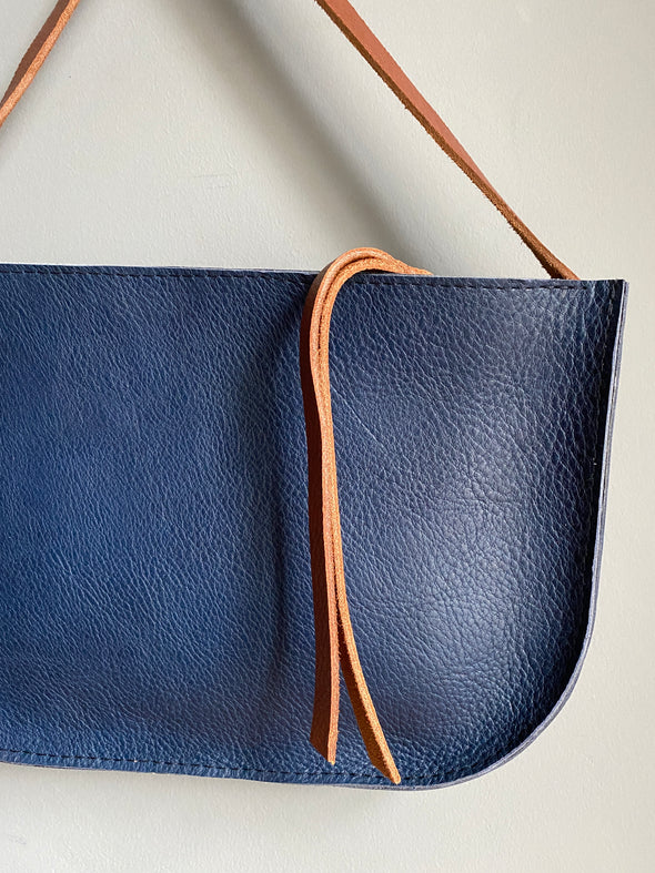 blue leather crossbody purse 