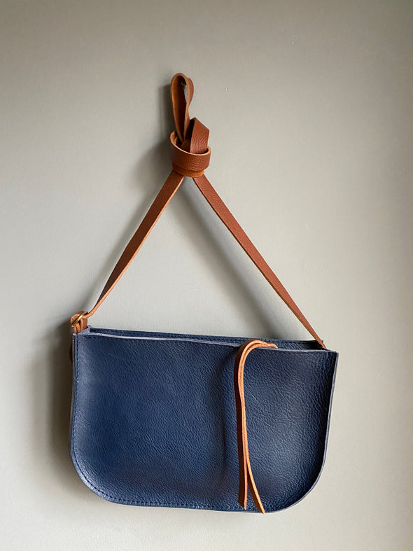 blue leather crossbody purse 