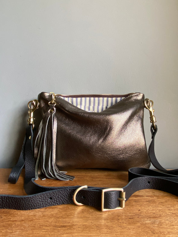 Gunmetal leather crossbody Mr Harker purse / Emma