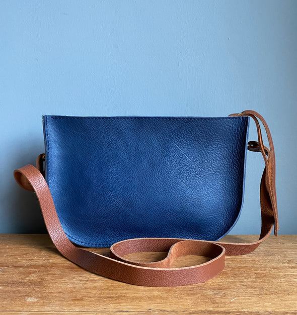 blue leather crossbody purse 