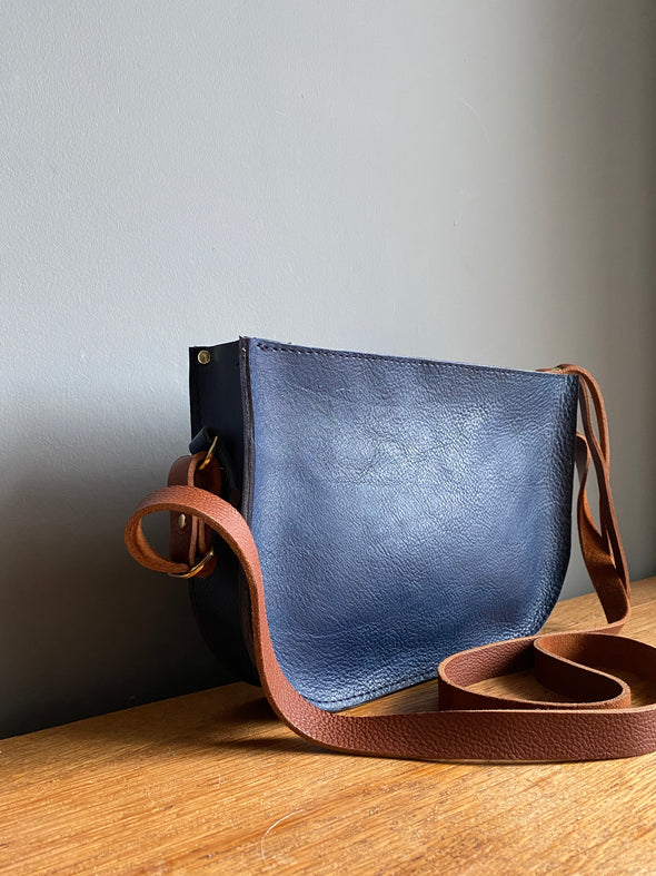 blue leather crossbody purse 