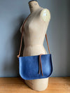 blue leather crossbody purse