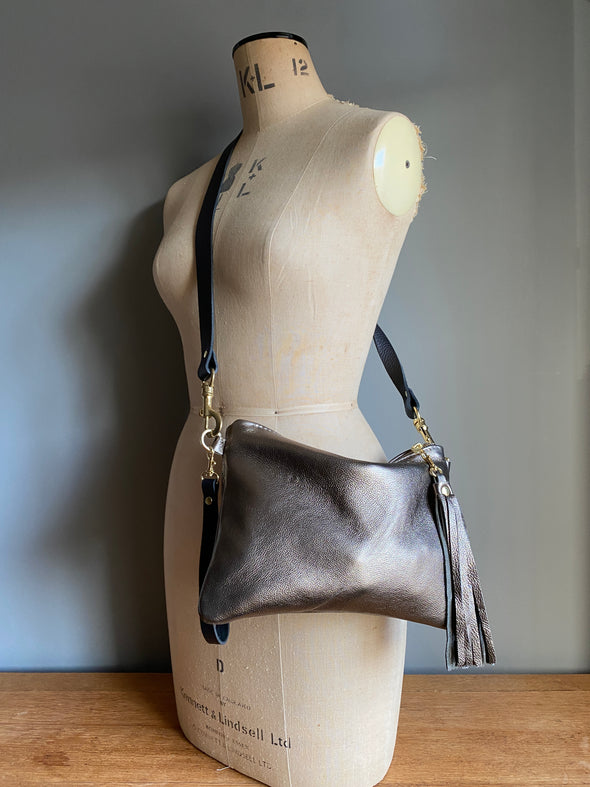 Gunmetal leather crossbody Mr Harker purse / Emma